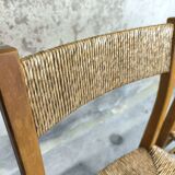 Pair of vintage wood and straw chairs