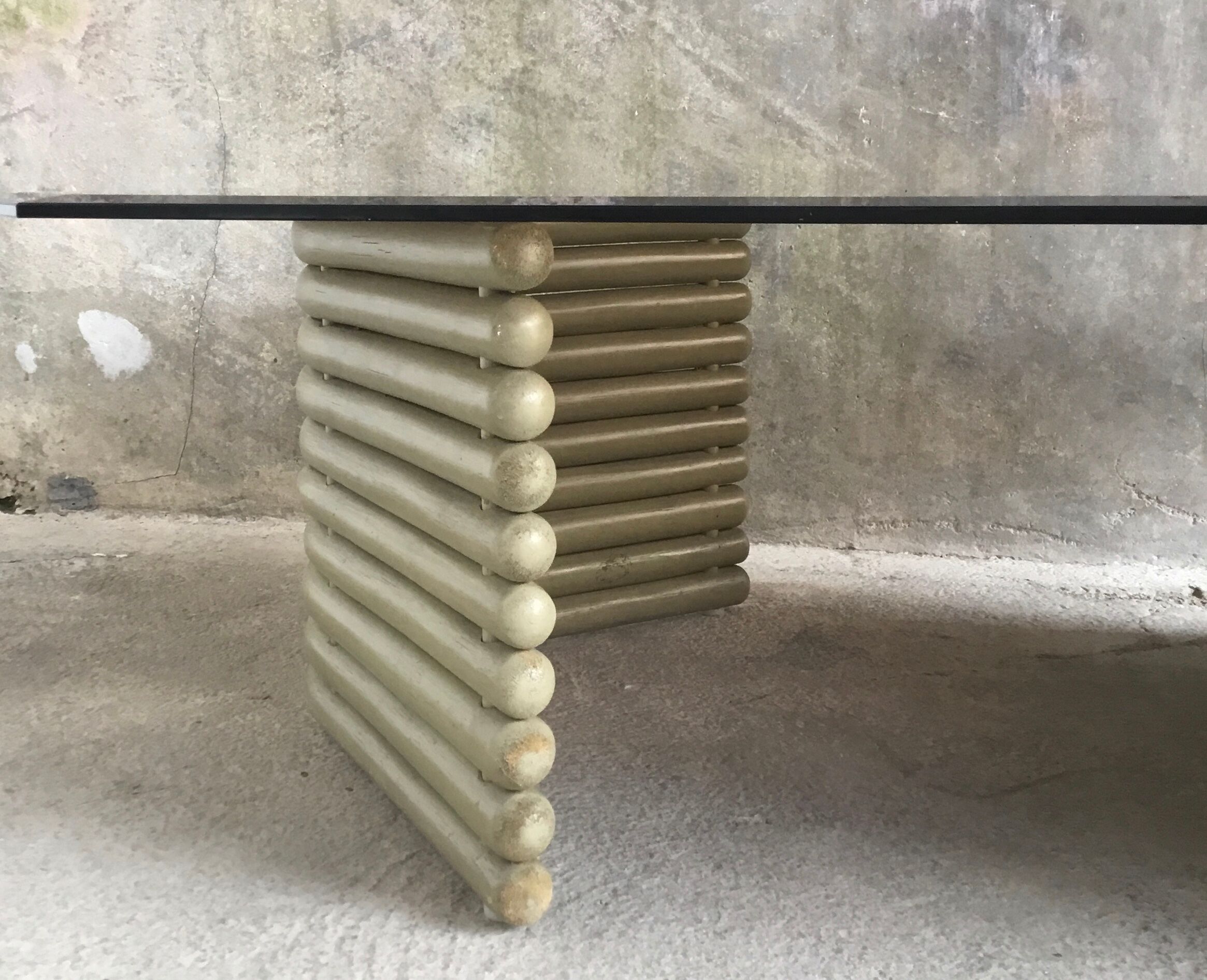 Coffee table smoked glass and wood Flecht workshop, Schütz, made in W Germany