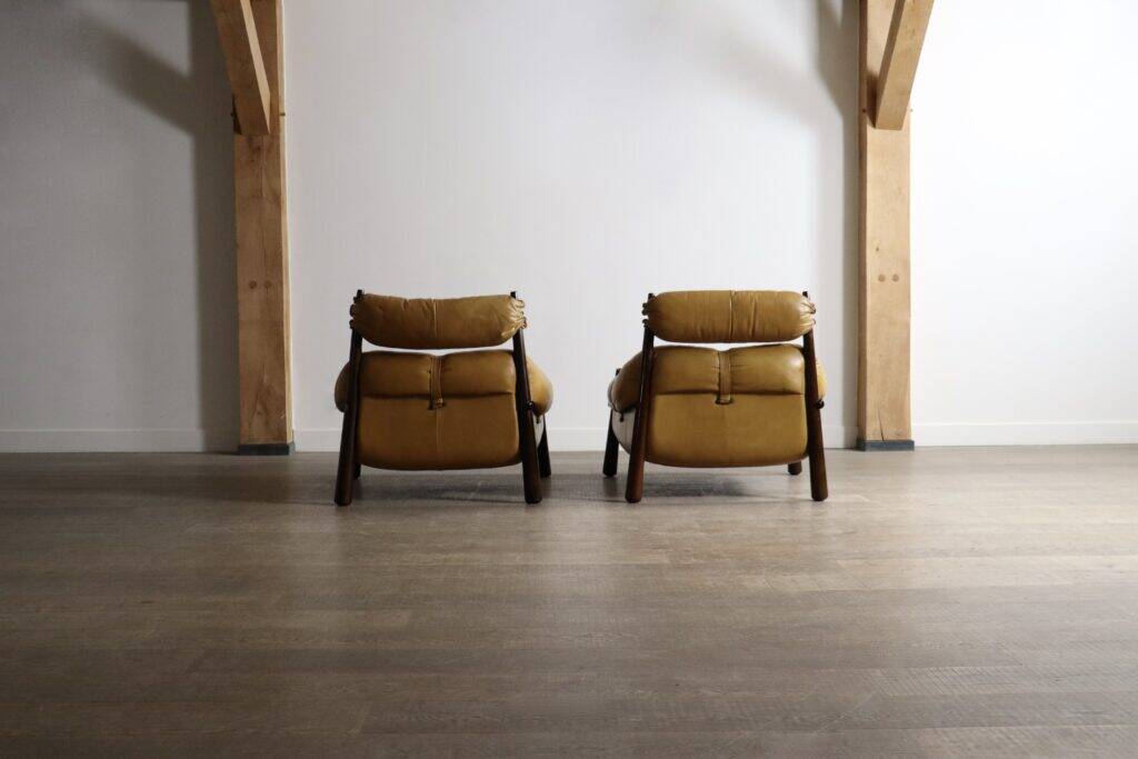 Percival Lafer MP-81 lounge chairs in yellow leather, Brazil 1970s