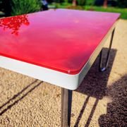 Table "floating" Space age 1970 Red Glass and Dove Tail - 140x80cm