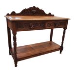 Victorian Gothic Oak side table, decorative carved round 1920. Green Mask decoration
