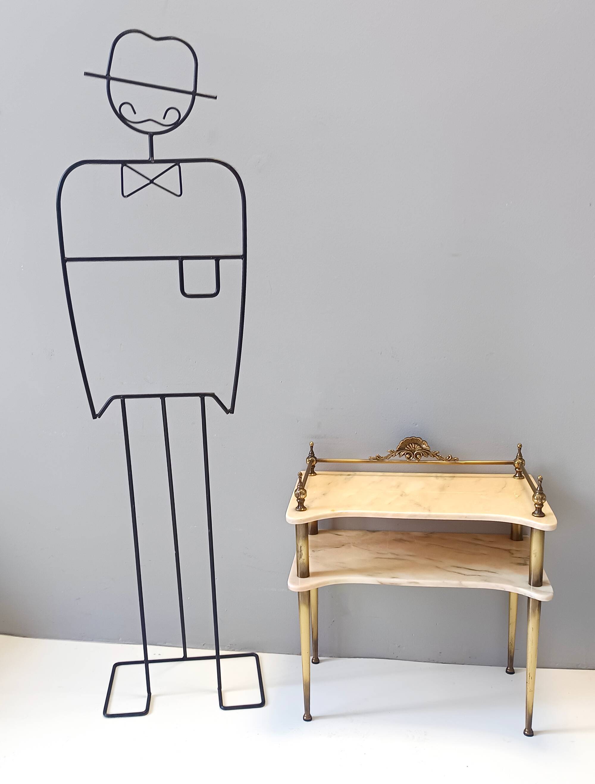 Pair of Nightstands / Console Tables with Marble Tops and Brass Legs, Italy