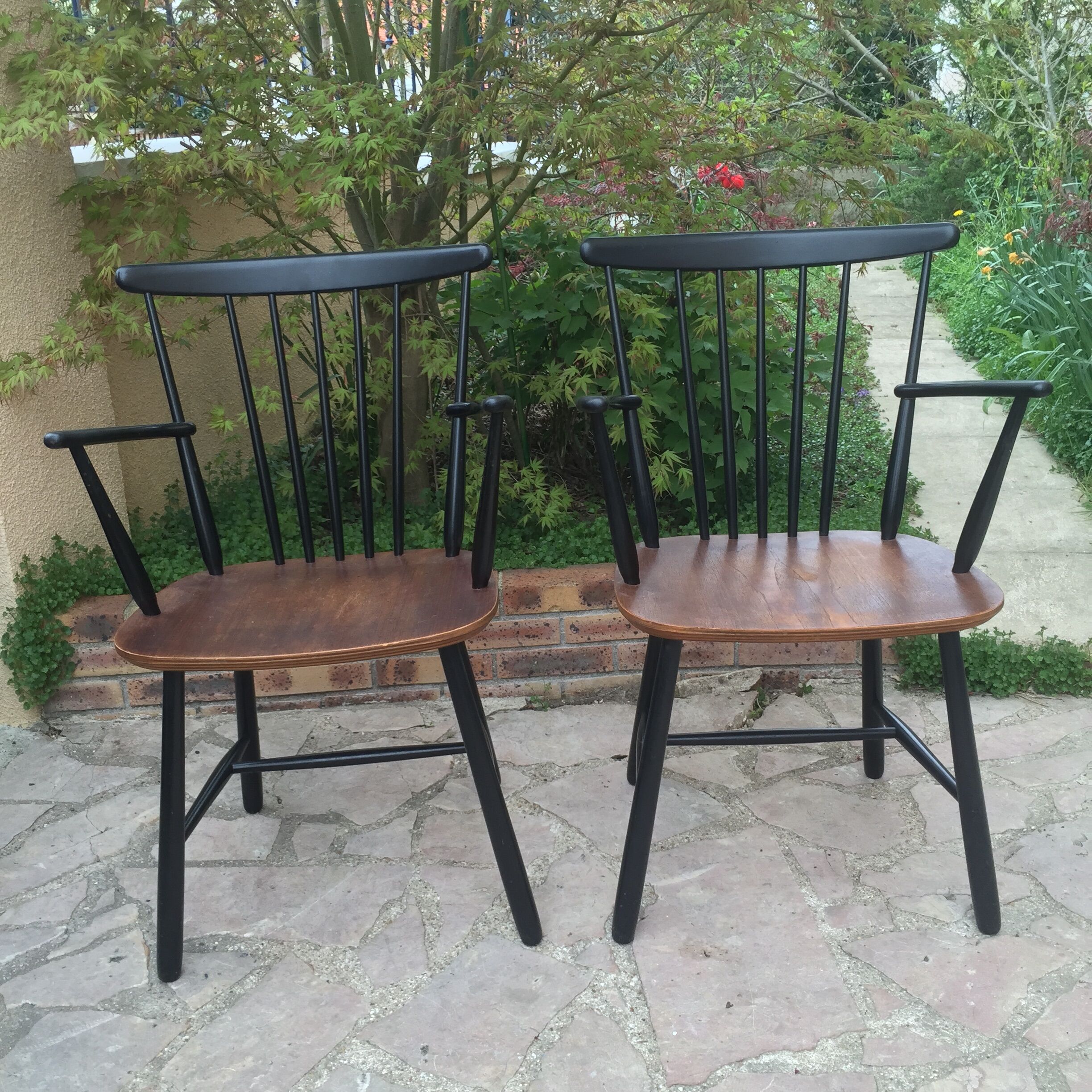Pair of old wood armchairs