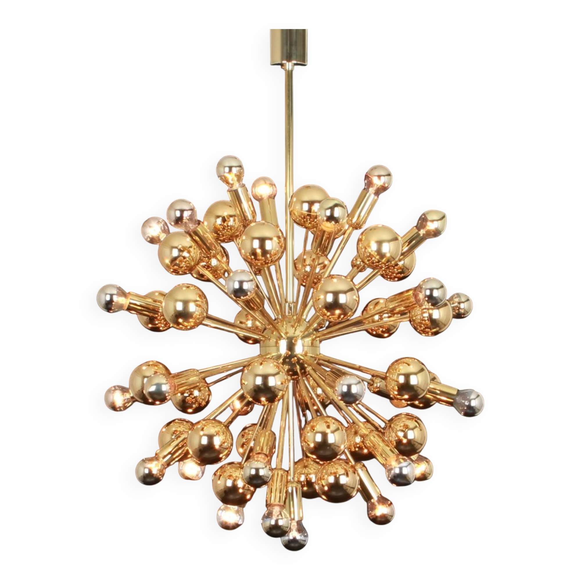 Large brass Sputnik space chandelier from the Space Age by Cosack, Germany, 1970s.