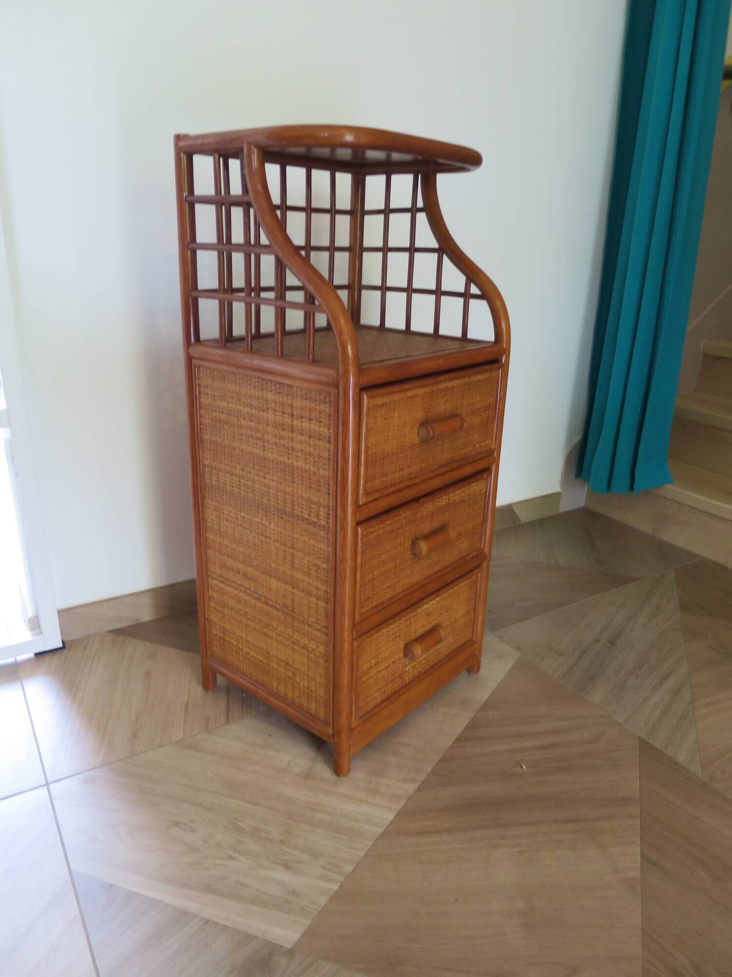 Vintage - sideboard - chest of drawers - woven rattan chest of drawers - wood - bamboo - 80s