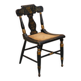 Georgian side bergère circa 1825, ebonised and hand-painted in Baltimore style.