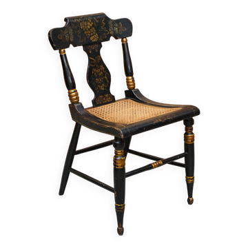 Bergère latérale géorgienne circa 1825 ébonisée peinte à la main style Baltimore