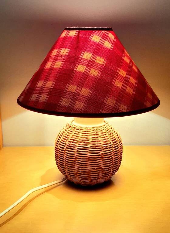 Rattan and ceramic lamp