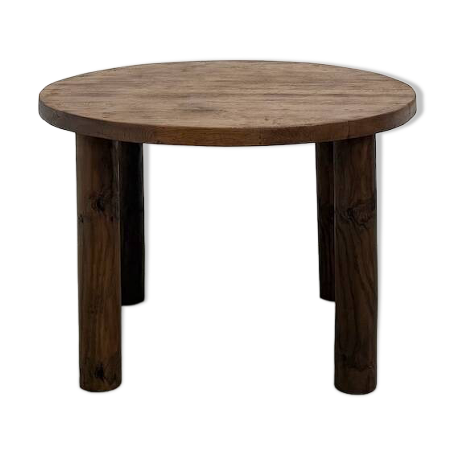 Table ronde moderniste chêne massif, piètement cylindrique pin, DLG Perrian