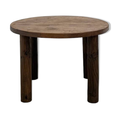 Table ronde moderniste chêne massif, piètement cylindrique pin, DLG Perrian