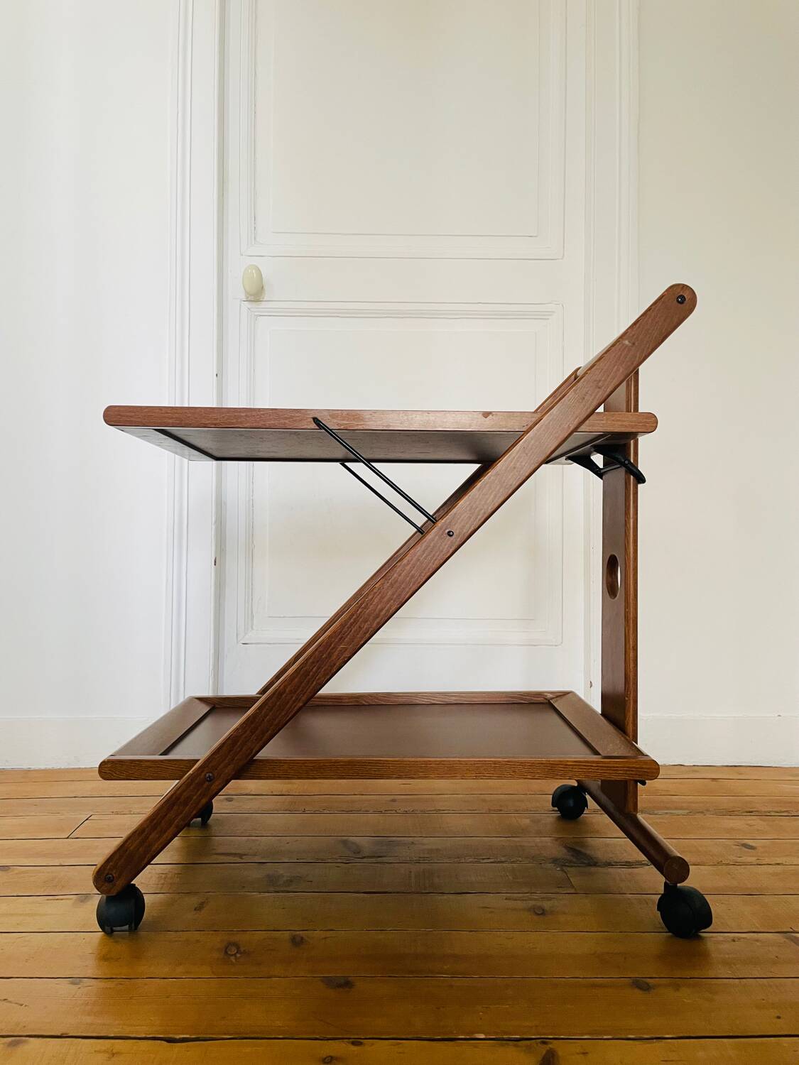 Vintage wooden trolley serving cart, 1960