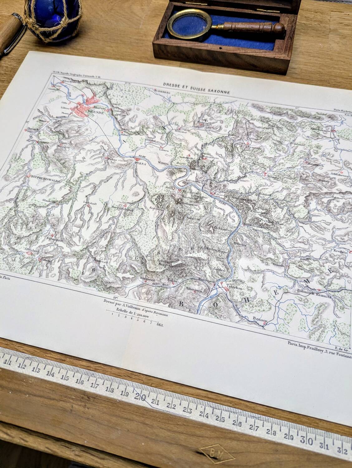 Dresden and Saxon Switzerland, original map printed in 1879.