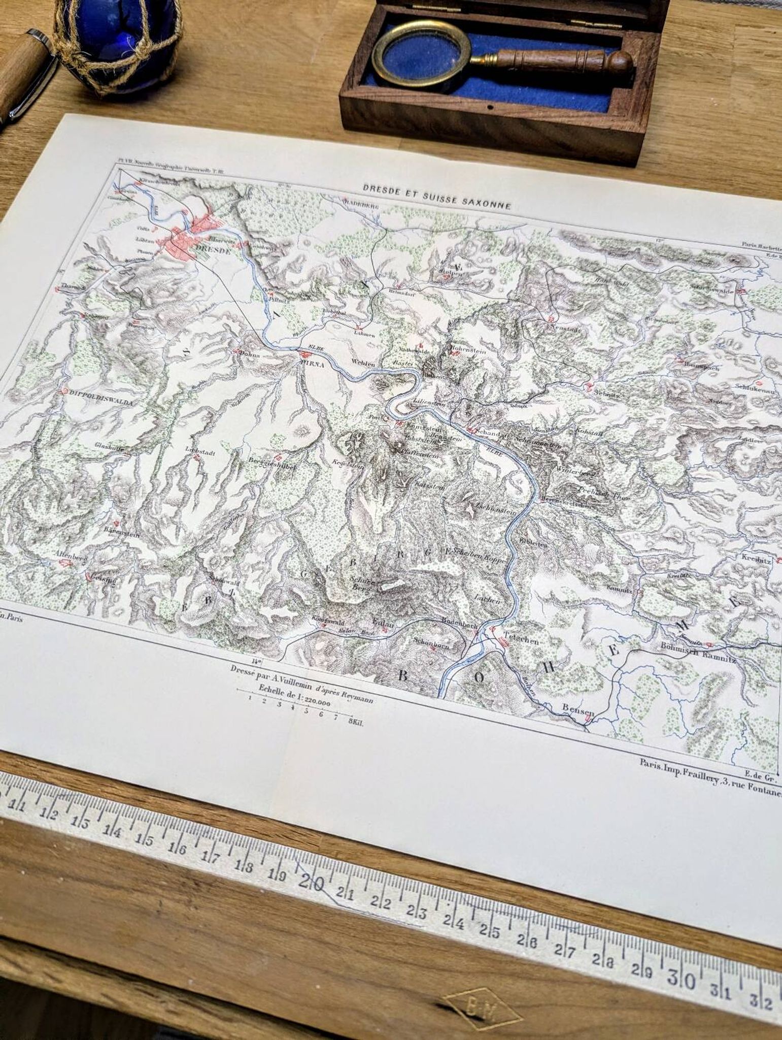 Dresden and Saxon Switzerland, original map printed in 1879.