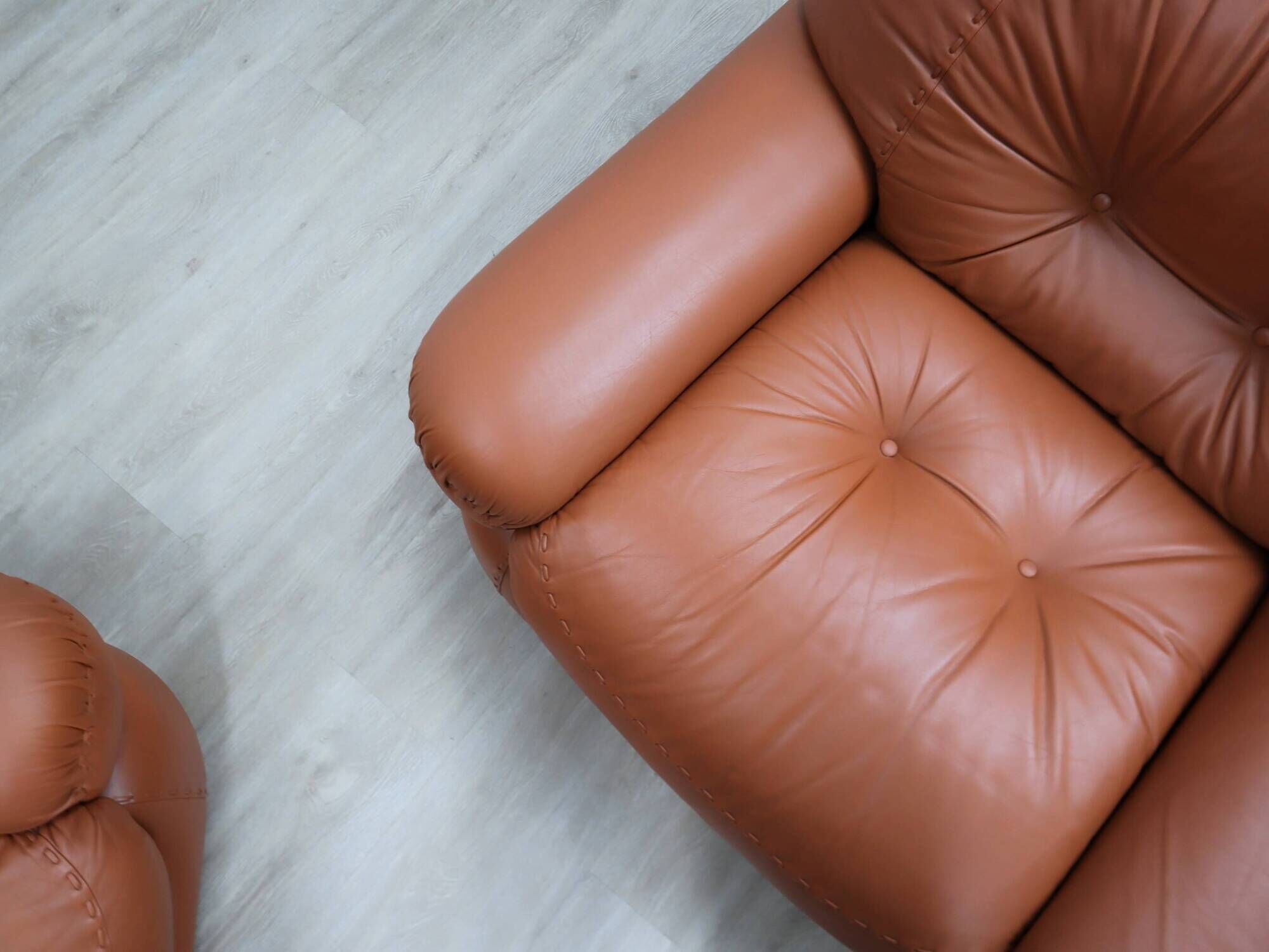 Sapporo cognac leather armchairs by Mobil GIRGI 1970s