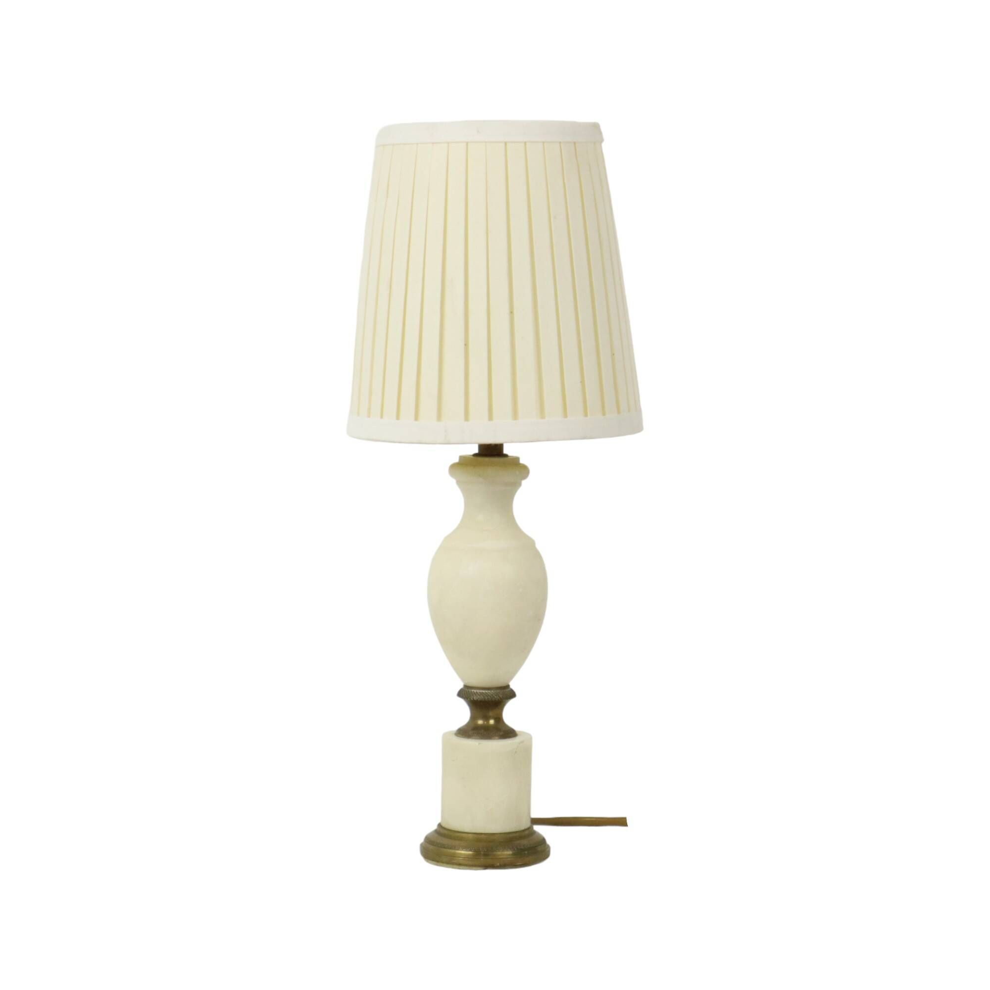 Vintage Empire Alabaster Brass Table Lamp White Lampshade 38cm