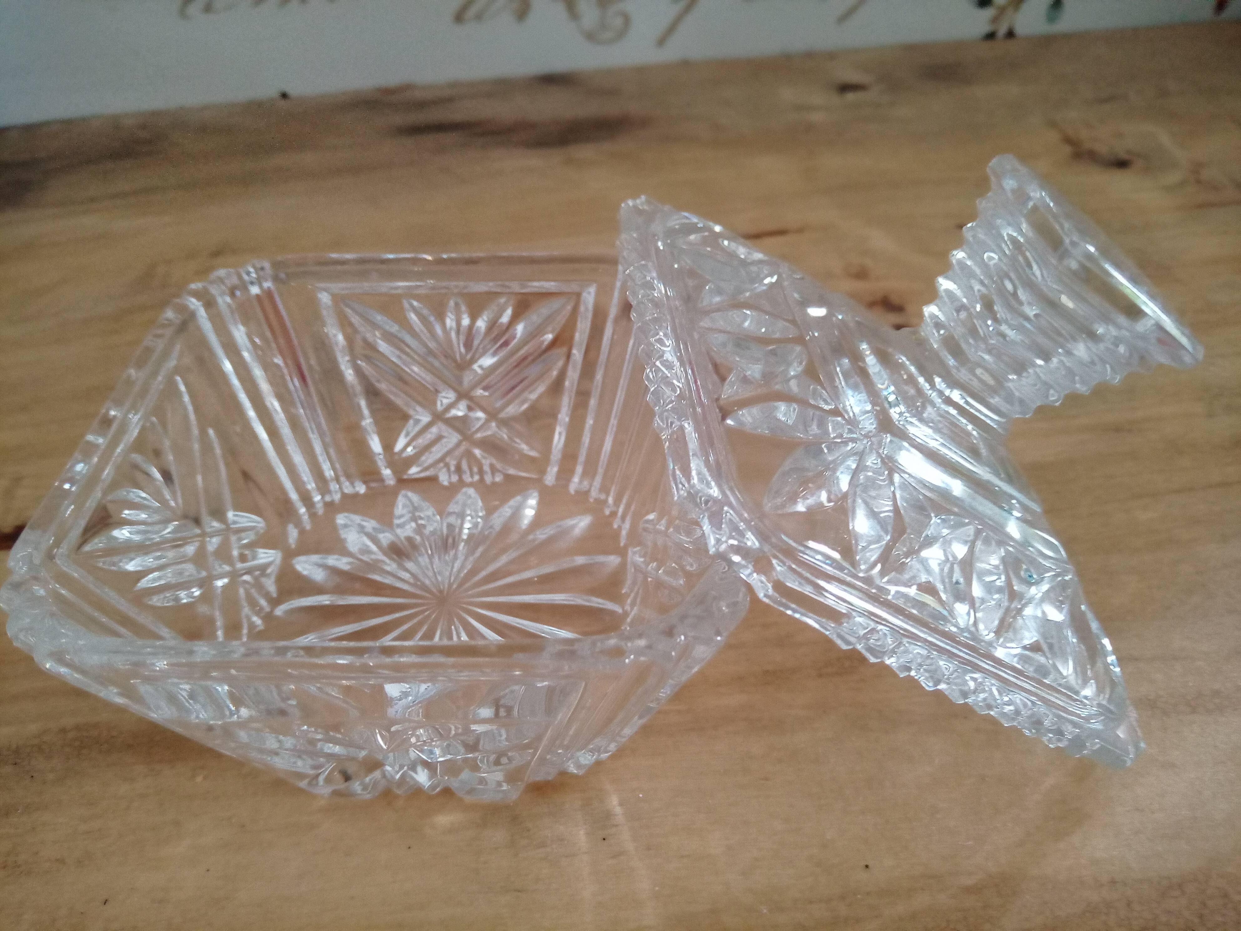 Art Deco style chiseled molded glass candy box