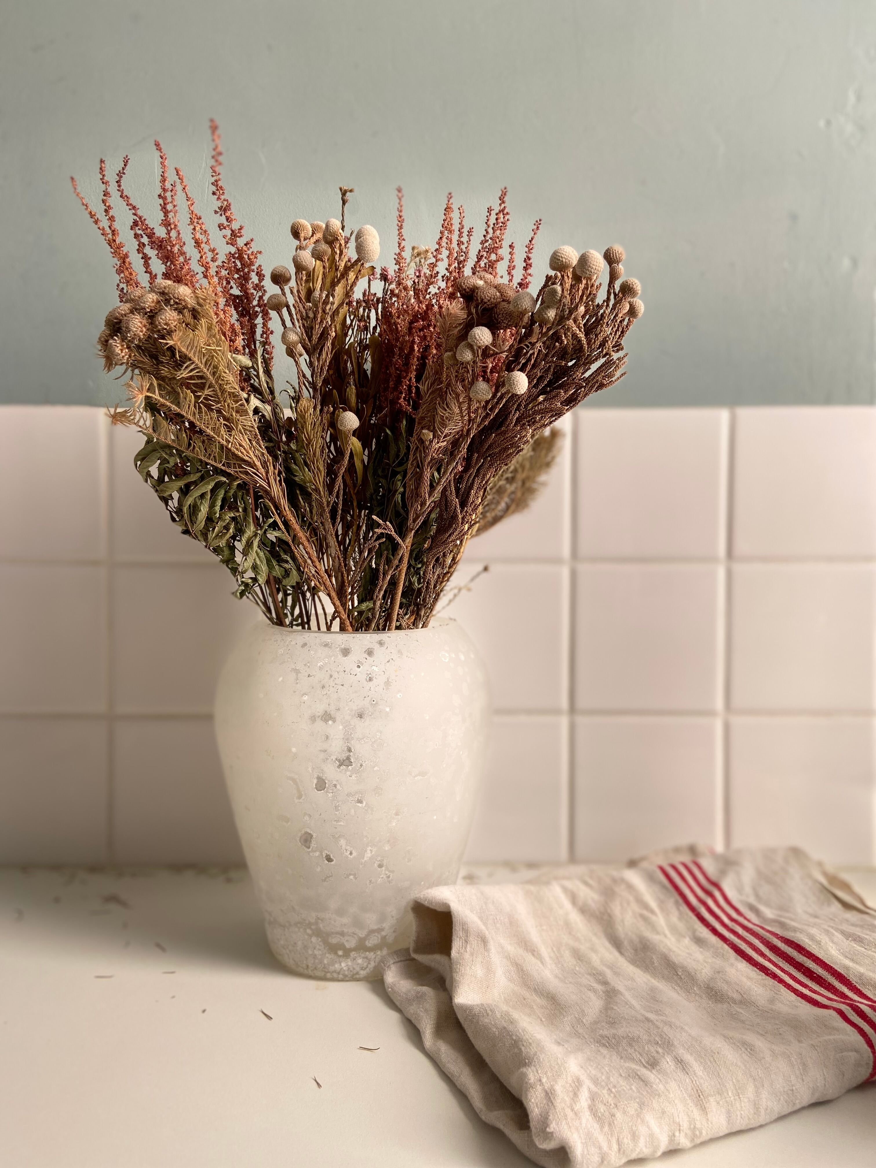 White frosted glass vase