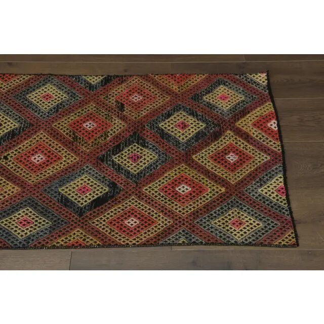 1970s Vintage Turkish Oushak Handmade Wool Cotton Red Runner Rug 70x213
