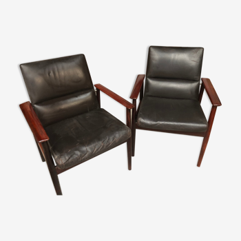 Danish leather and rosewood armchairs for Sibast 70s