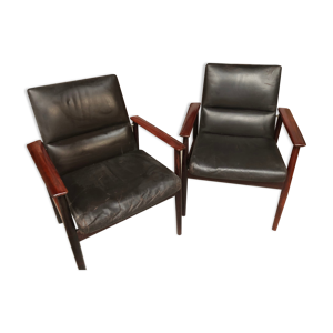 fauteuils danois cuir et palissandre pour sibast années 70