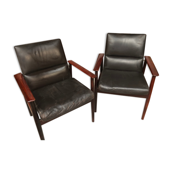 Fauteuils danois cuir et palissandre pour sibast années 70