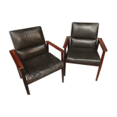 Fauteuils danois cuir et palissandre pour sibast années 70