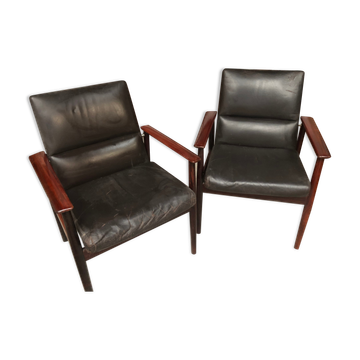 Fauteuils danois cuir et palissandre pour sibast années 70