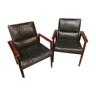 Danish leather and rosewood armchairs for Sibast 70s