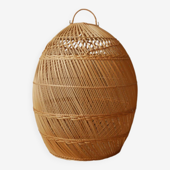 Suspension in vintage woven natural rattan wicker, handcrafted, handmade bohemian style