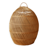 Suspension in vintage woven natural rattan wicker, handcrafted, handmade bohemian style