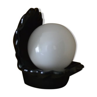 Black shell lamp in ceramic and opaline