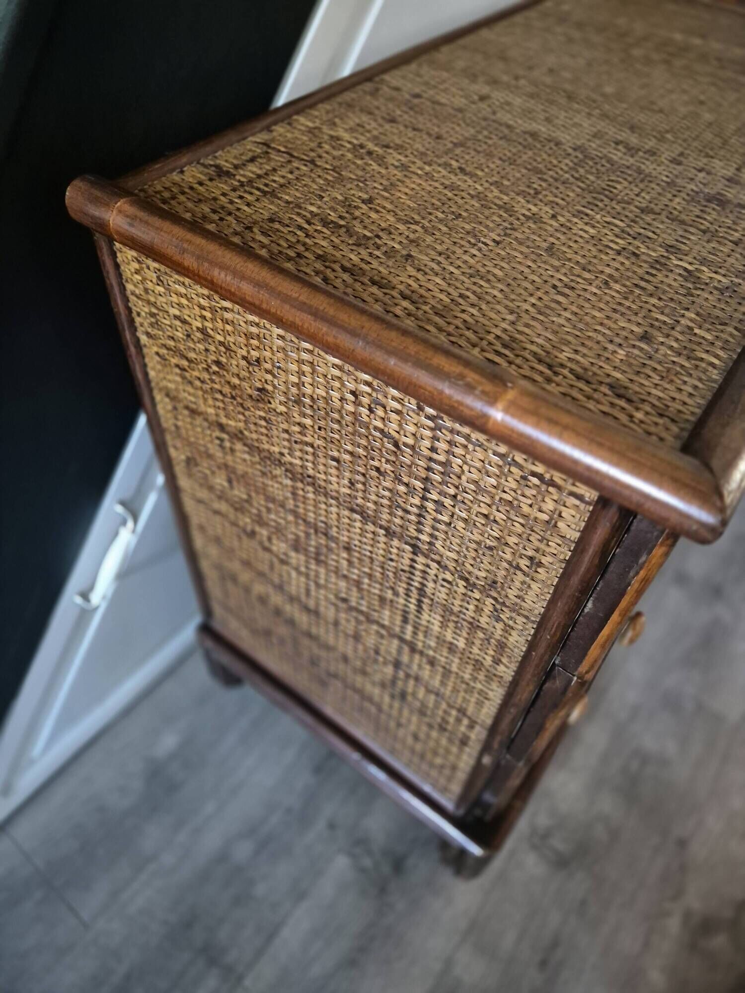 commode vintage année 70 maugrion roche bobois rotin cannage