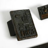 A set of solid 1970s Brutalist pull handles with letter slot and doorbell