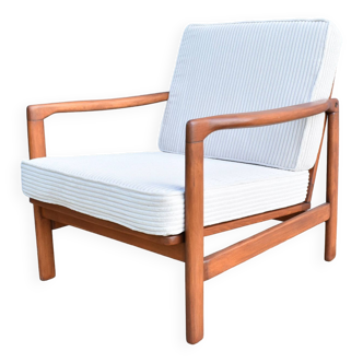 Fauteuil scandinave original, tapissé, velours côtelé beige, années 1960