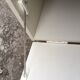 Coiffeuse formica blanc vintage et miroir rond triptyque repliable