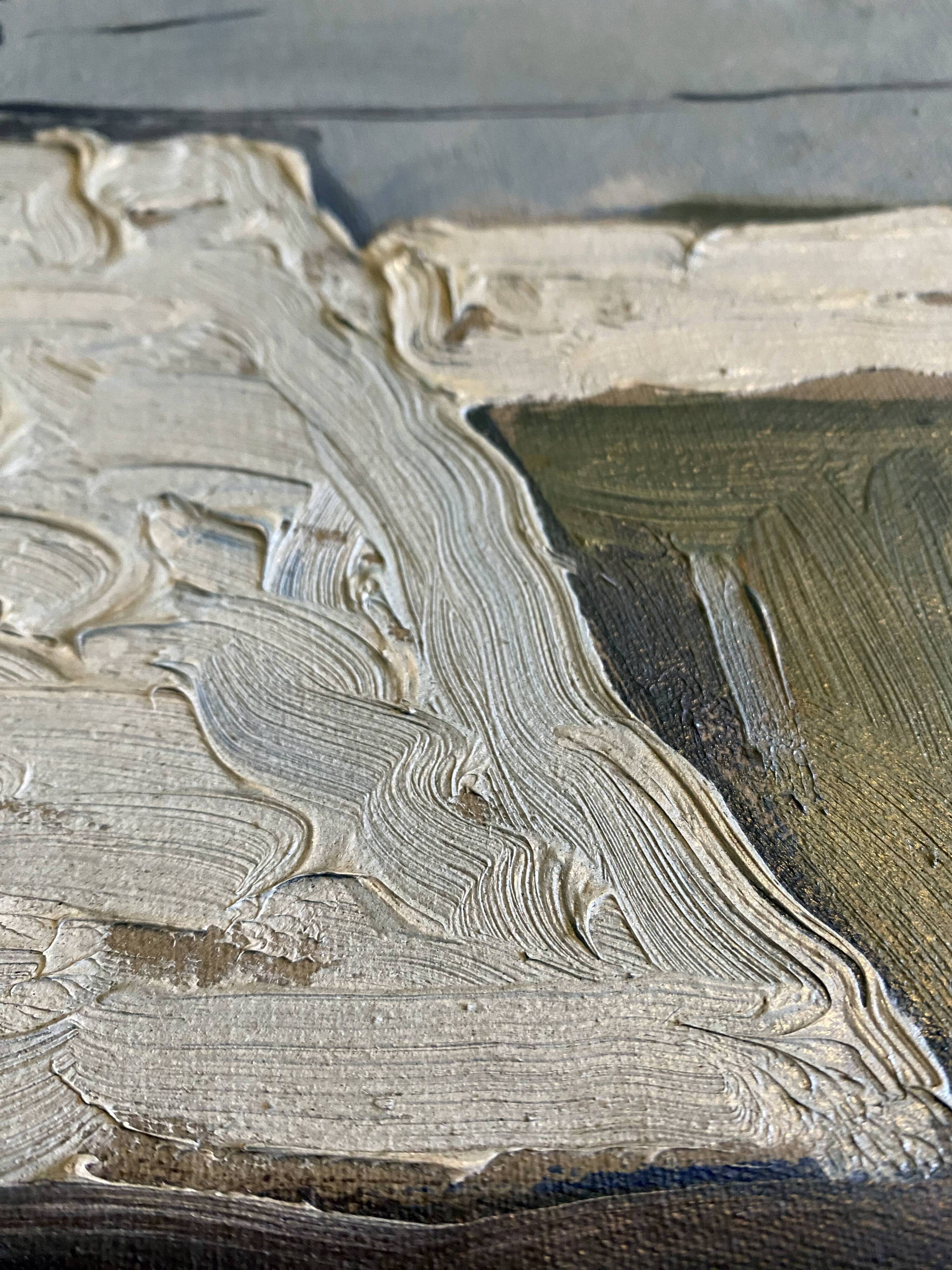 HST painting "Snowy roofs" by Marcel GAULT (1899-1989) painter from Franche-Comté