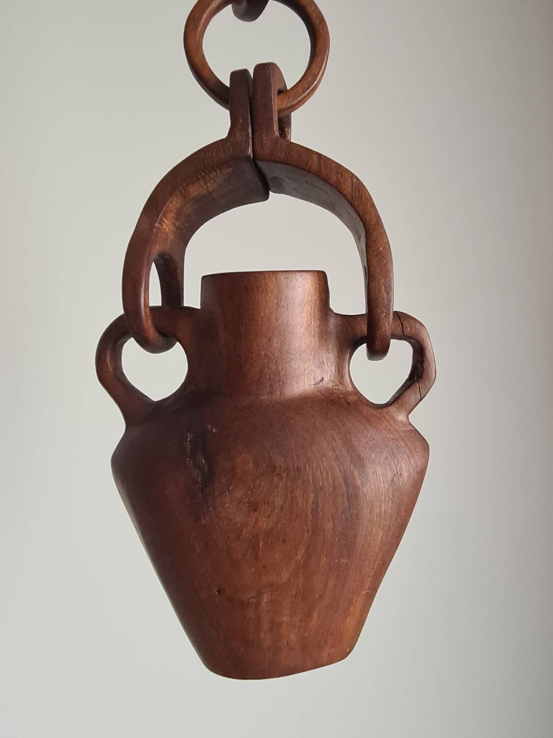 Hanging vase in solid wood carved / handcrafted
