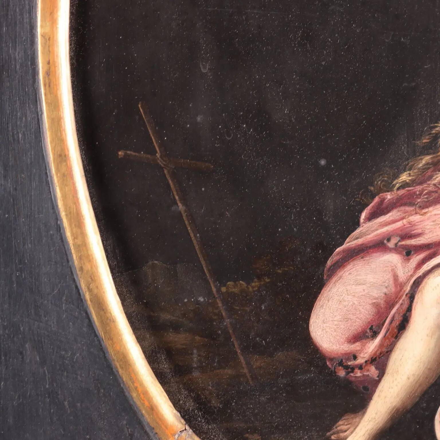 Paire de peintures anciennes sur ardoise, sujet religieux, XVIIe siècle