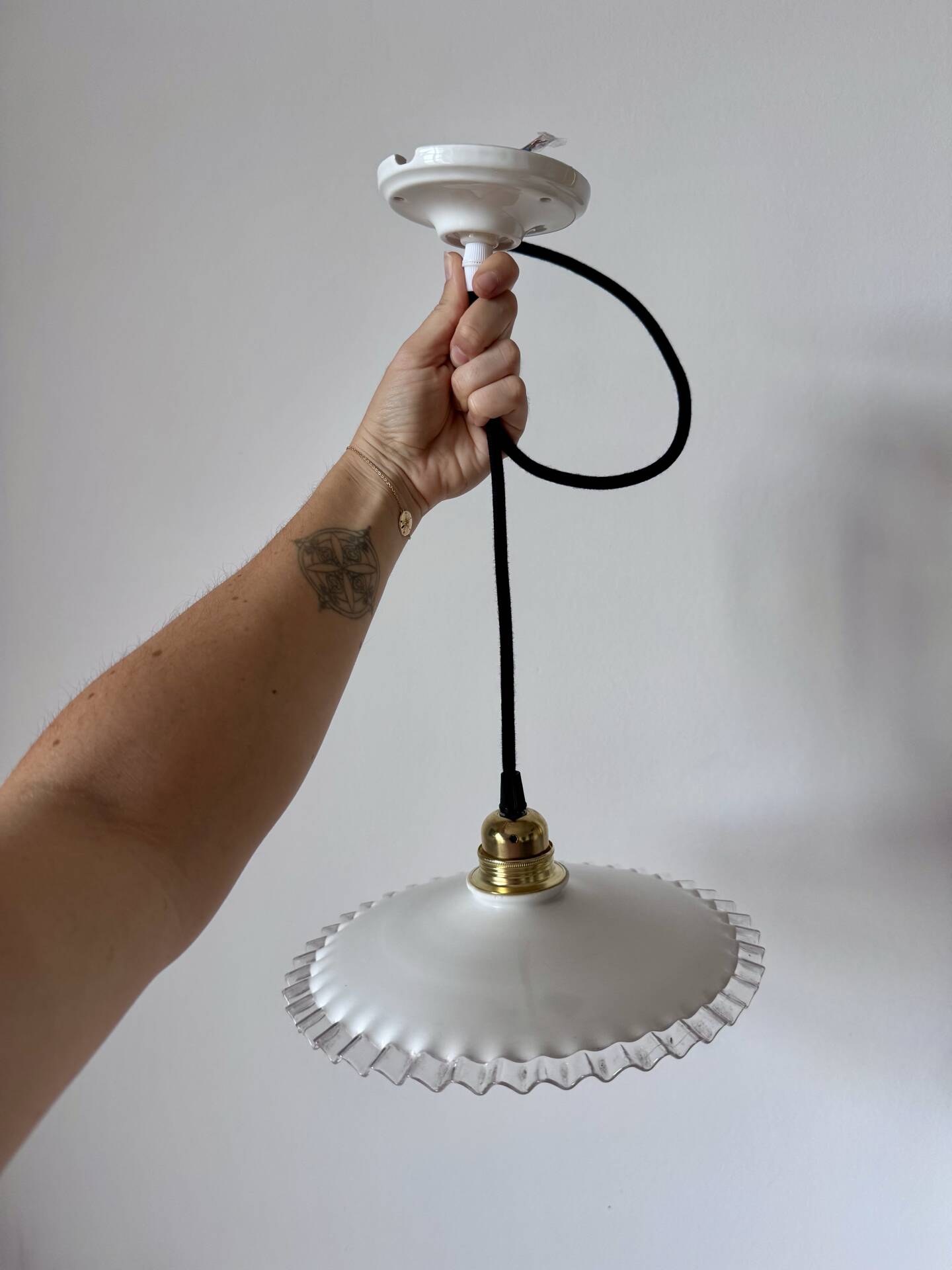 White opaline ceiling pendant light