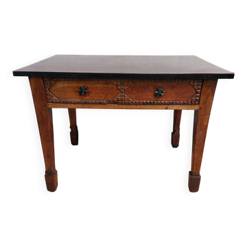 brutalist wooden table