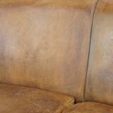 Vintage Sheepskin Leather 2-Seater Sofa in English Style