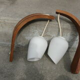Pair of vintage Philips wood and opaline wall lamps