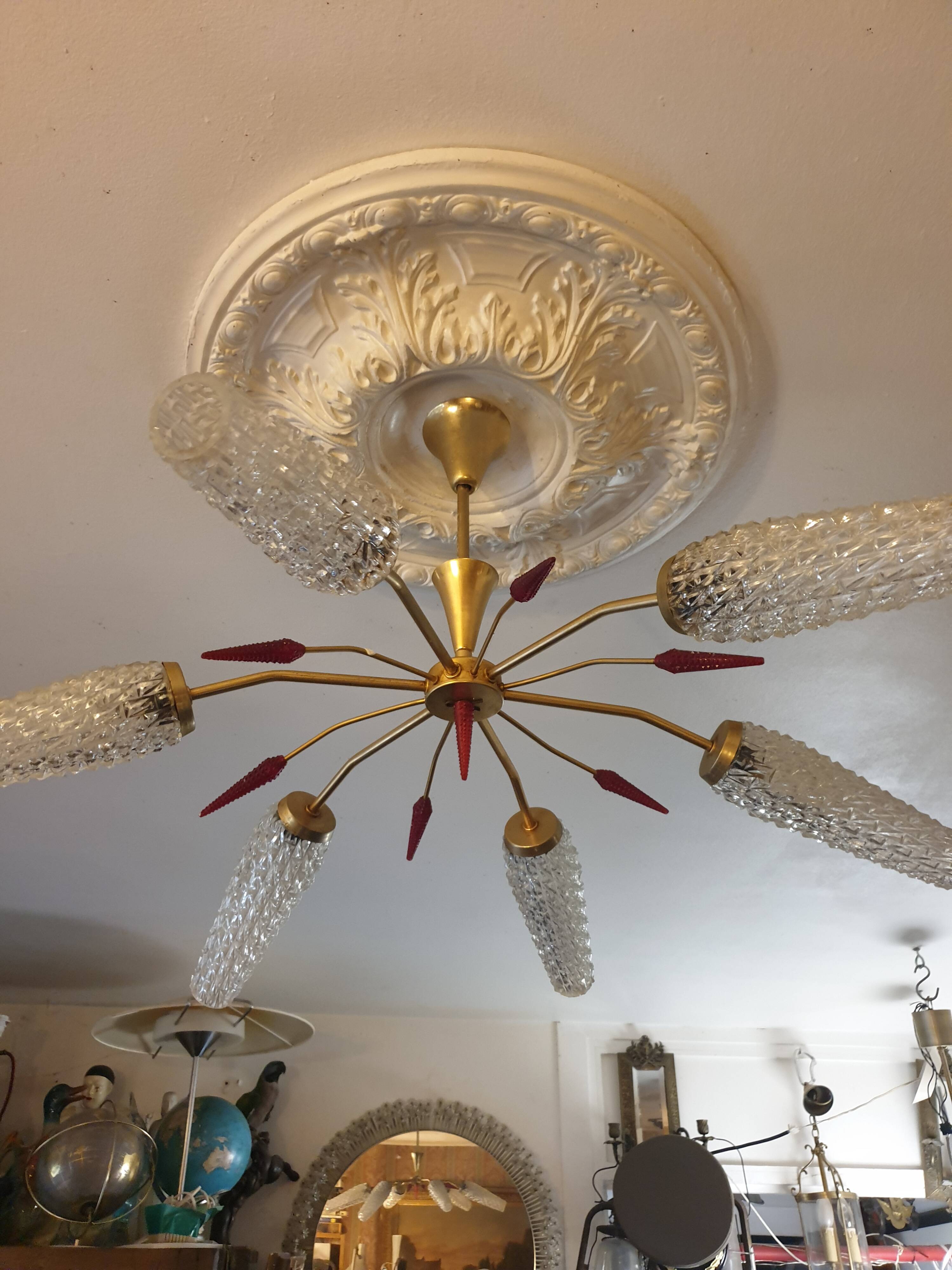 5-light brass chandelier 1950