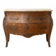 Curved Louis XV style commode in marquetry and marble.