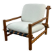 Vintage Lounge Armchair Solid Pine 1970 Boucle Fabric Ecru