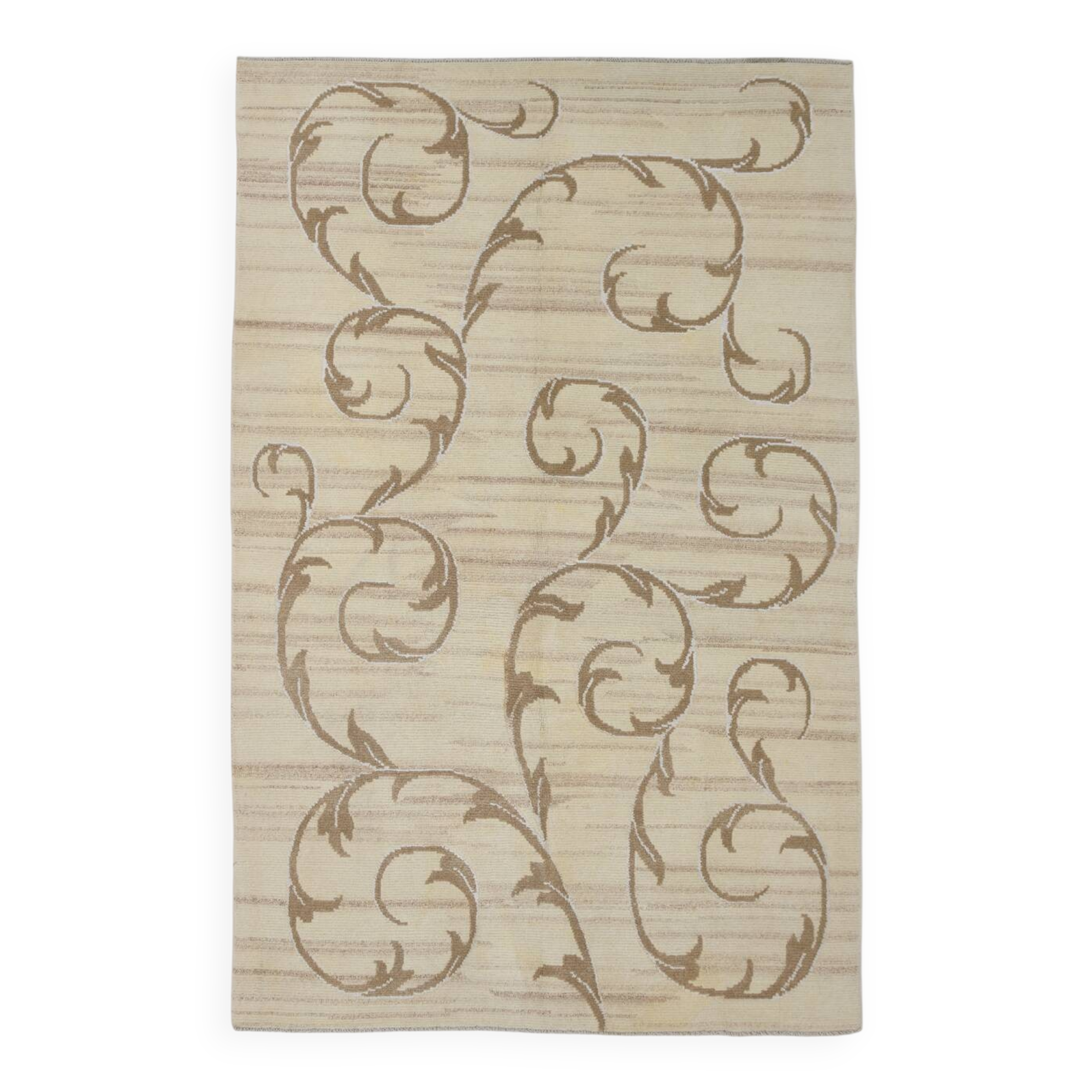 Turkish Cream & Brown Modern Vintage Rug, 179x273Cm