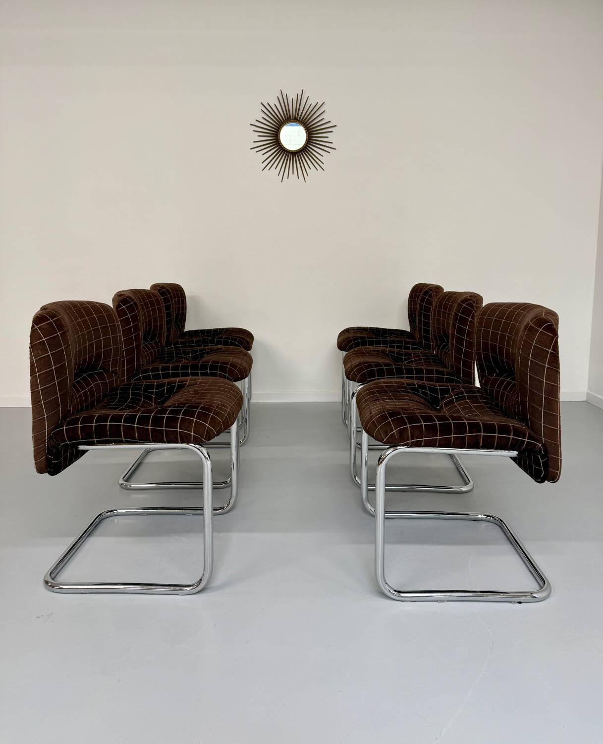 6 old tubular and velvet chairs Italian design from the 70s