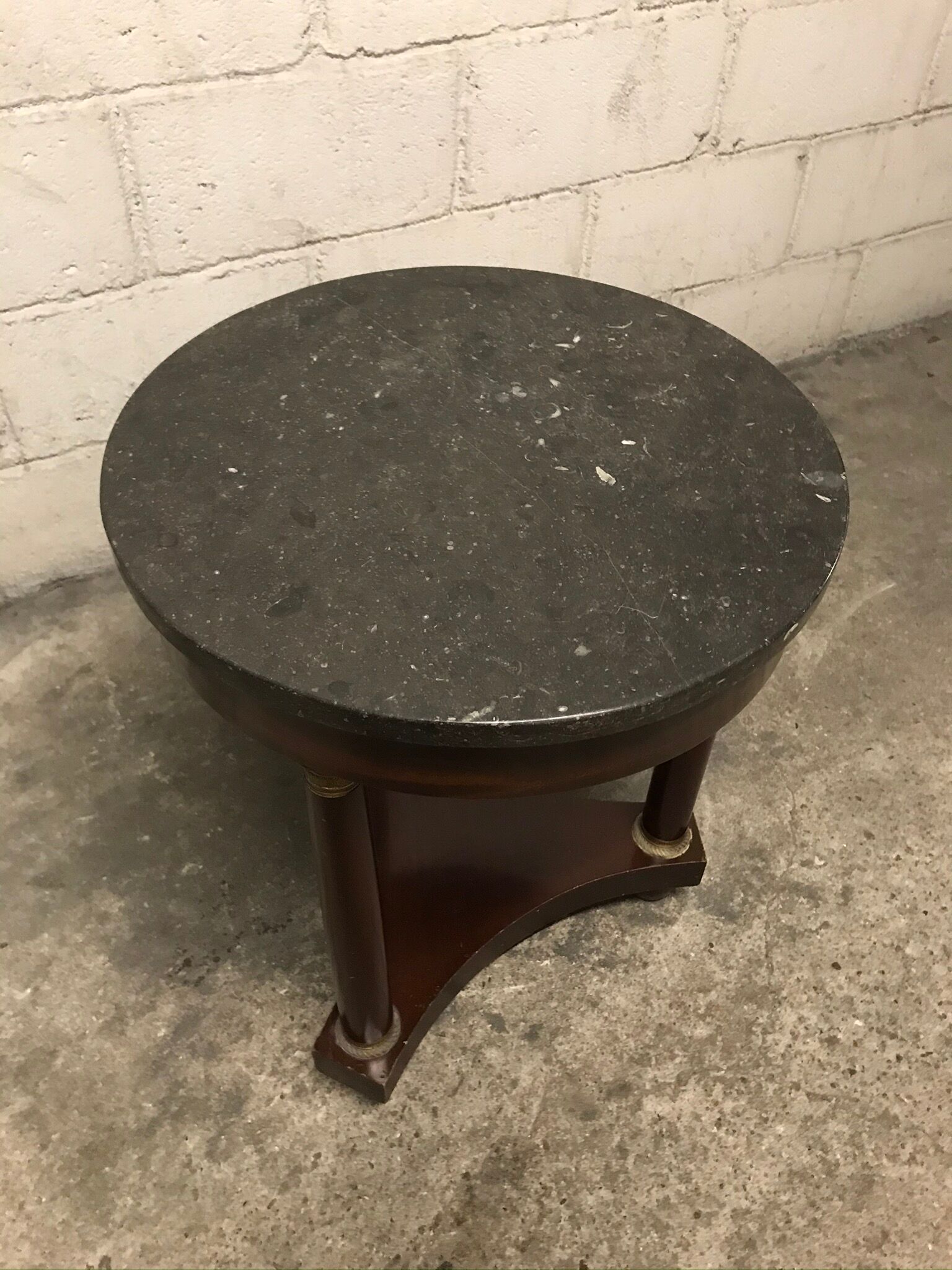 Side table tripod Empire style in solid mahogany and grey marble tray