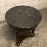 Side table tripod Empire style in solid mahogany and grey marble tray