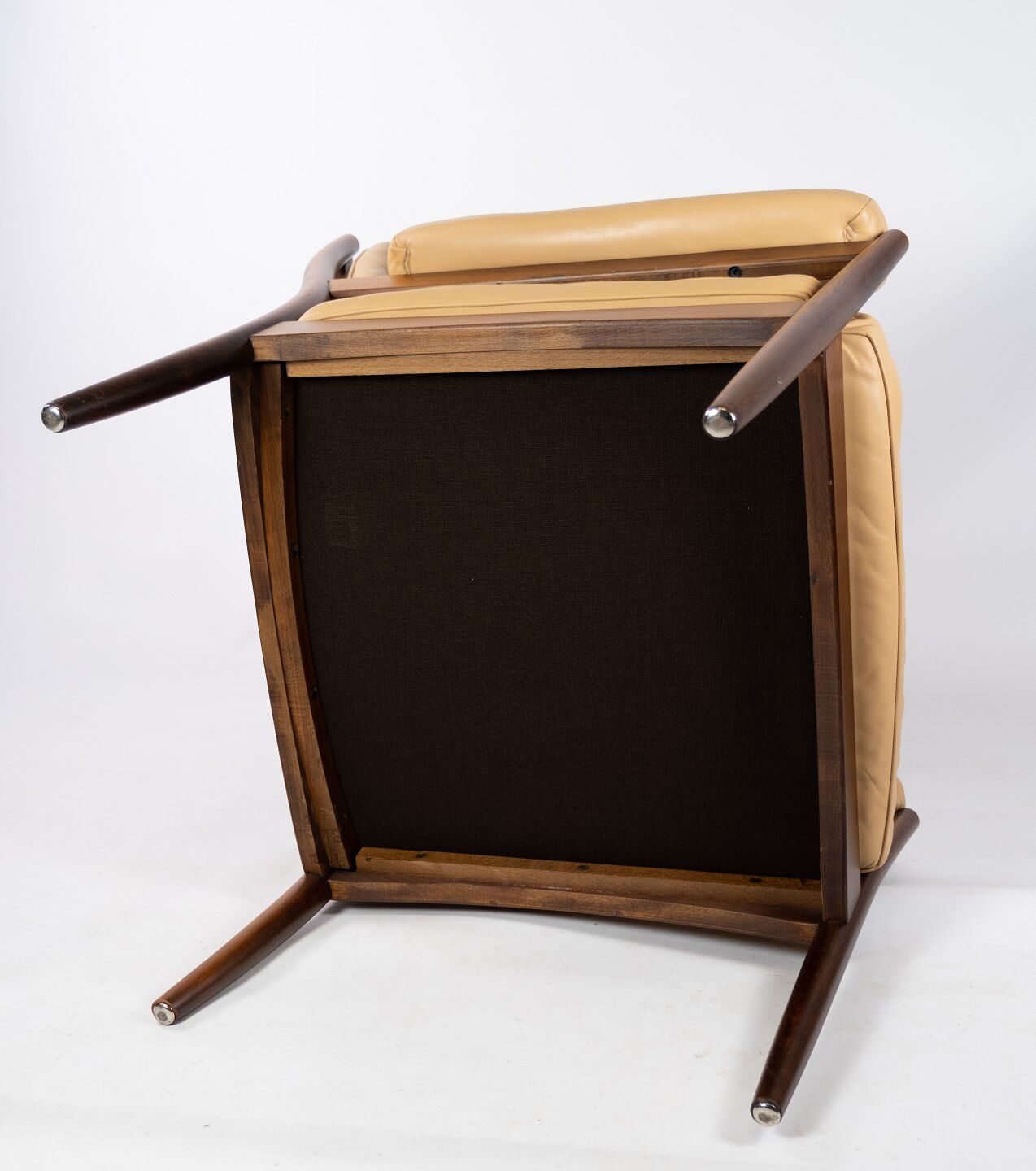 Armchair in dark wood and upholstered with light elegance leather of danish design, 1960s